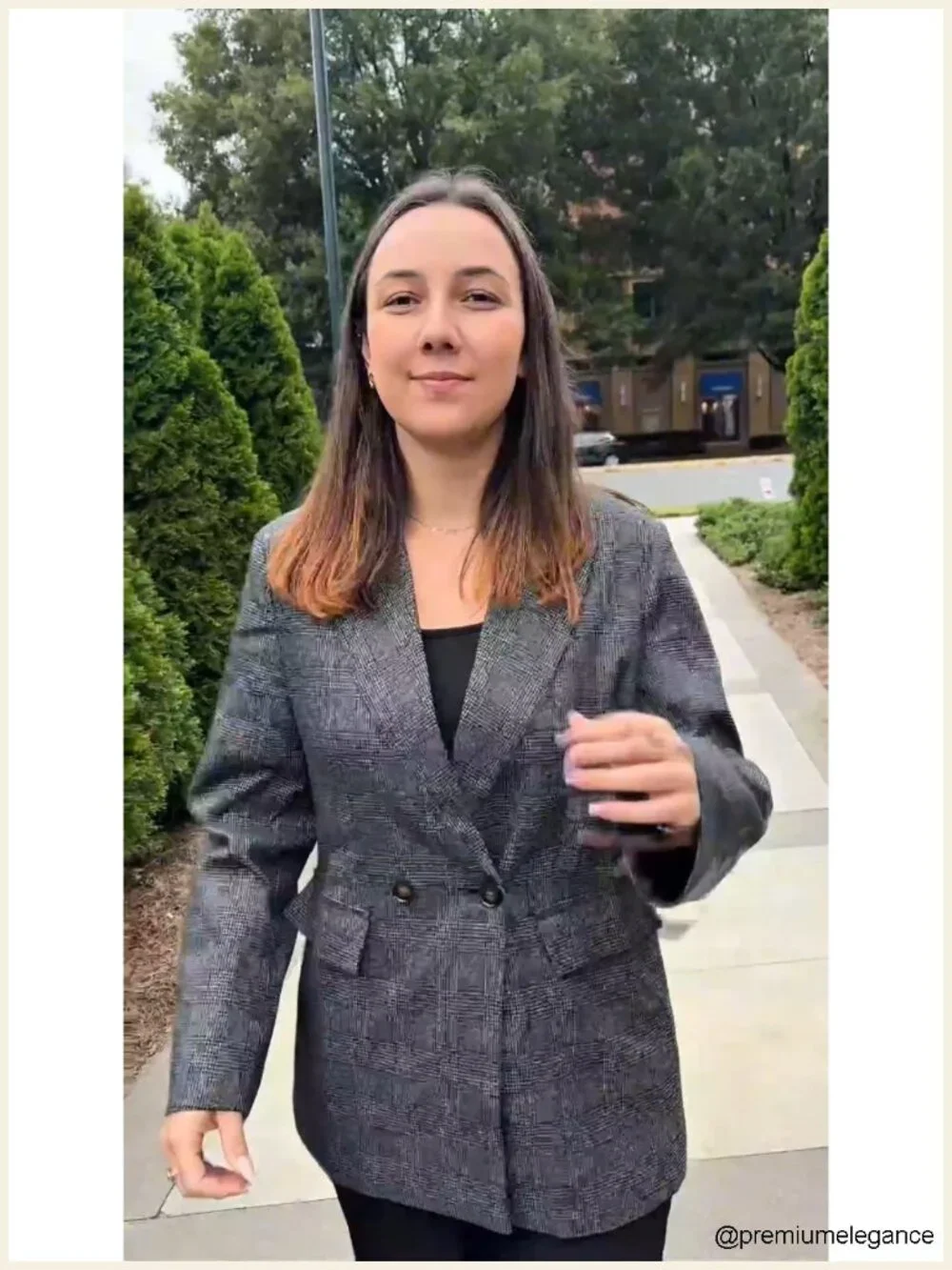 Plaid Houndstooth Blazer Double Breasted Notch Lapel Padded Shoulders Women’s